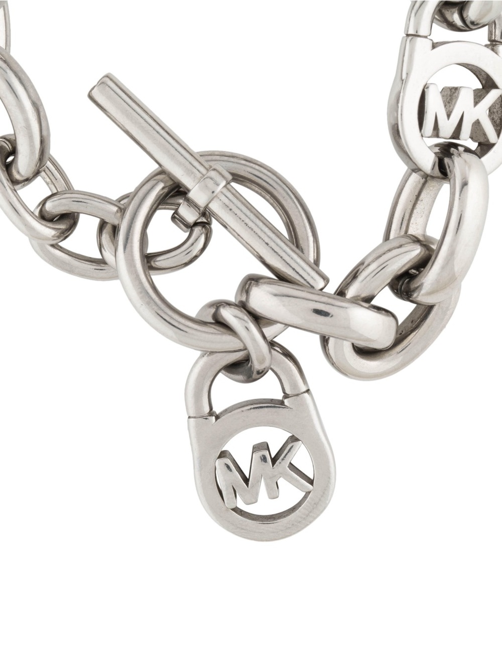 Michael Kors Polished Silver-Tone MK Charm Chain Bracelet - Picture 2 of 5
